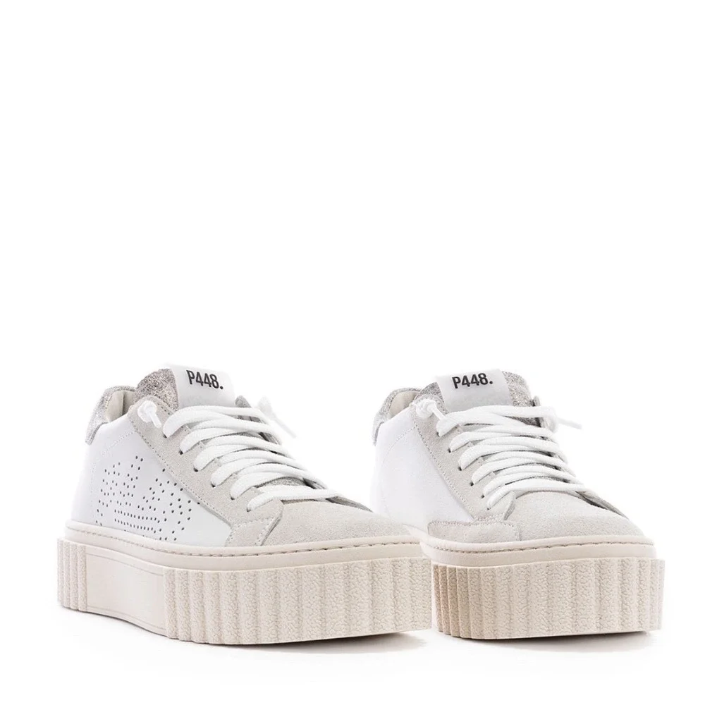 P448 Womens Creeper Platform Sneakers White‎ Pluto Leather Glitter Size 9/39